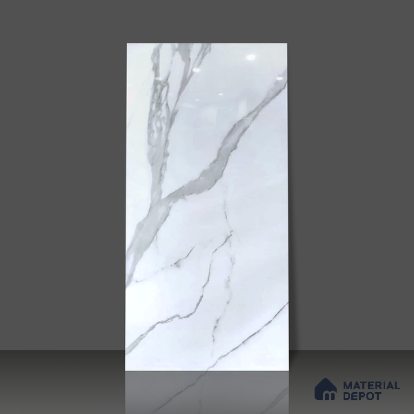 Budget Friendly Marble Wall & Floor Tile Value for Money TL 06291 Arctic White 4 ft x 2 ft - Vitrified Glossy Finish -9 mm | Suitable for Living Room, Bedroom & Bathroom