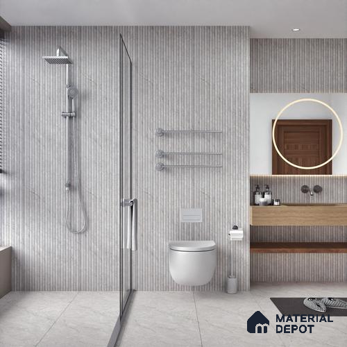 Punch Wall Tile TL 06178 B Flutura Opel Grey Comb 4 ft x 2 ft Vitrified Lustera Effect Feather Feel Matte Finish - 8.5 mm | Suitable for Living Room, Bedroom, Bathroom | image 06