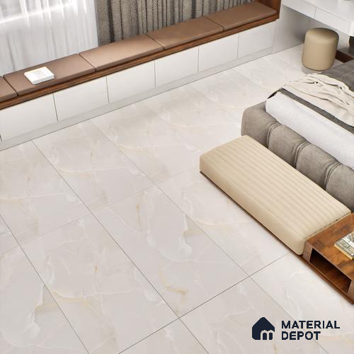 Marble Wall & Floor Tile TL 06191 Prime Onyx Crema 4 ft x 2 ft Vitrified Lustera Effect Feather Feel Matte Finish - 8.5 mm | 7 Random Design | Suitable for Living Room, Bedroom, Bathroom