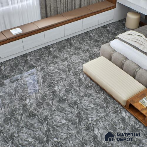 Marble Wall & Floor Tile TL 05310 F Aurelio Matrix Dark 4 ft x 2 ft Vitrified High Gloss Finish - 9 mm | Suitable for Living Room, Bedroom, Feature / Accent Walls & Highlighter Wall