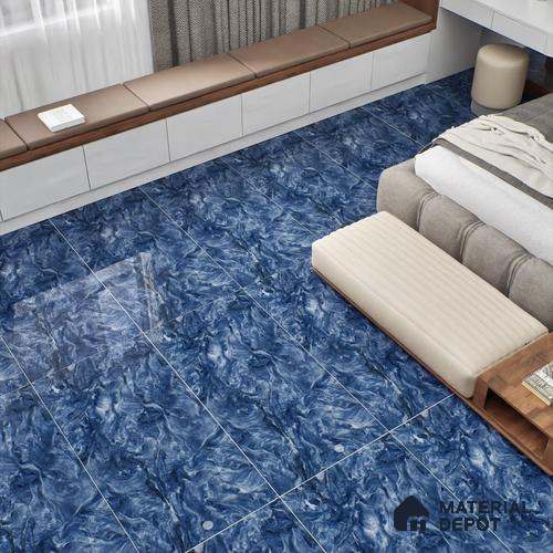Marble Wall & Floor Tile TL 05310 Aurelio Matrix Blue 4 ft x 2 ft Vitrified High Gloss Finish - 9 mm | Suitable for Living Room, Bedroom, Feature / Accent Walls & Highlighter Wall