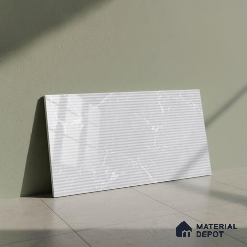 Marble Wall Tile TL 06781 B Terra Mirage HL1 2 ft x 1 ft Light Grey Ceramic Glossy Finish Highlighter Tile - 9 mm | Ideal for Living Room, Bathroom, Kitchen
