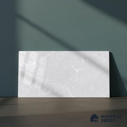 Marble Wall Tile TL 06781 C Terra Mirage Light 2 ft x 1 ft Light Grey Ceramic Glossy Finish Plain Tile - 9 mm | Ideal for Living Room, Bathroom, Kitchen