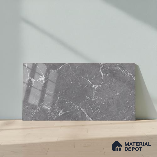 Marble Wall Tile TL 06781 D Terra Mirage Dusk 2 ft x 1 ft Dark Grey Ceramic Glossy Finish Plain Tile - 9 mm | Ideal for Living Room, Bathroom, Kitchen