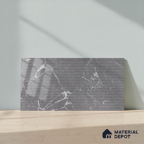 Marble Wall Tile TL 06781 Terra Mirage HL2 2 ft x 1 ft Dark Grey Ceramic Glossy Finish Highlighter Tile - 9 mm | Ideal for Living Room, Bathroom, Kitchen