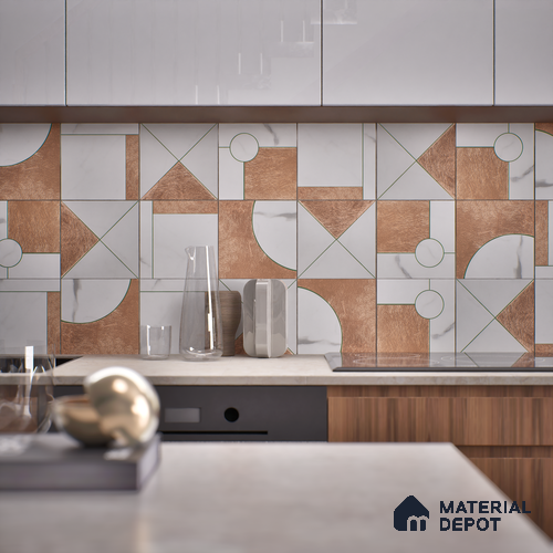 Marble Wall Handmade Tile TL 05871 B Copper Copper Marble 197 mm x 197 mm Vitrified - 9 mm | Random Mix Patterns | Suitable For Living Room, Bedroom, Kitchen