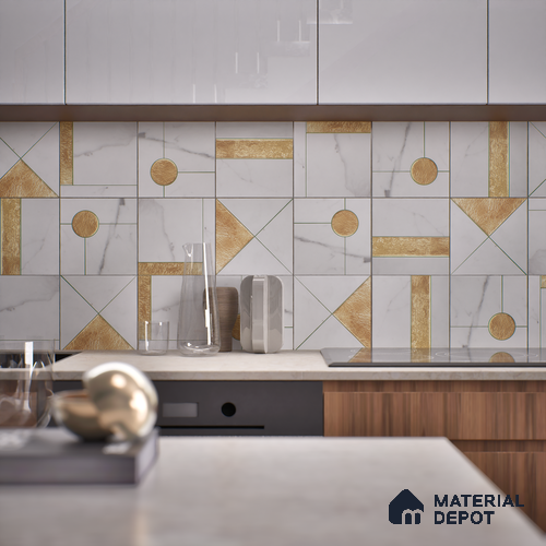 Marble Wall Handmade Tile TL 05871 Gold Golden Marble 197 mm x 197 mm Vitrified - 9 mm | Random Mix Patterns | Suitable For Living Room, Bedroom, Kitchen