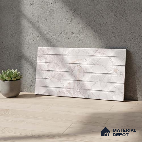 Marble Wall Tile TL 05478 B Lustra Manila Bianco Decor 2 ft x 1 ft Ceramic Satin Finish - 9 mm | Suitable for Bathroom, Kitchen