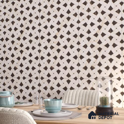 Ivory Geometric Wall Tile TL 05800 G Gravier Celestial Cream 2 ft x 4 ft Vitrified Carving Matte Finish - 9 mm | 4 Random Design | Suitable for Living Room, Bedroom, Bathroom