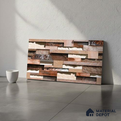 Stacked Stone Look Wall Tile TL 09429 | Matte Finish 2 ft x 1 ft Ceramic Tile - 9 mm | Suitable For Modern Facades, Outdoor Cladding, Feature Wall