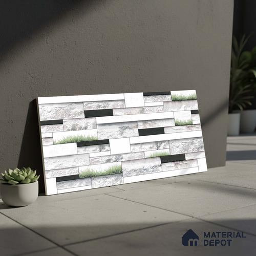 Stacked Stone Look Wall Tile TL 09430 | Matte Finish 2 ft x 1 ft Ceramic Tile - 9 mm | Suitable For Modern Facades, Outdoor Cladding, Feature Wall