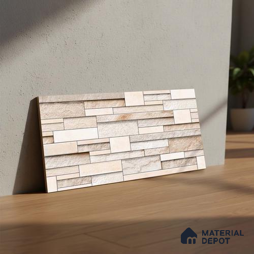 TL 07078 Creamy Stack Stone 2 ft x 1 ft Matte Finish Ceramic Elevation Wall Tile - 9 mm