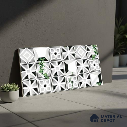 Patterned Look Wall Tile TL 09431 | Matte Finish 2 ft x 1 ft Ceramic Tile - 9 mm | Suitable For Modern Facades, Outdoor Cladding, Feature Wall | Please Expect a Slight Variation of Pattern