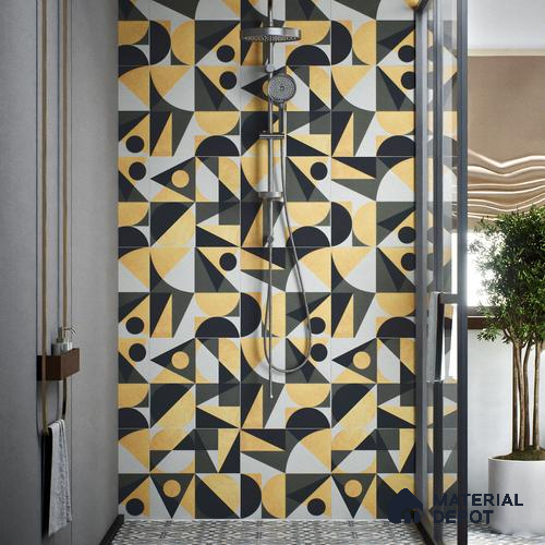 Moroccan Wall & Floor Tile TL 00207 A Yellow & Black 1 ft x 1 ft Matte Finish Ceramic Tile - 9 mm | Random Design | Suitable For Kitchen, Bathroom, Dining Area | Please Expect a Slight Variation of Pattern