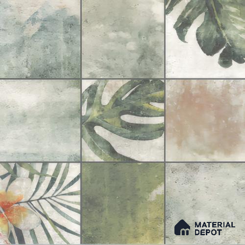 Tropical Wall Tile TL 00215 A Pattern 1 Vivid Green 1 ft x 1 ft Matte Finish Ceramic Tile - 9 mm | Random Design |Suitable For Bathroom, Balcony, Dining Area | Please Expect a Slight Variation of Pattern
