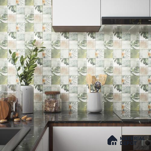 Tropical Wall Tile TL 00215 A Pattern 1 Vivid Green 1 ft x 1 ft Matte Finish Ceramic Tile - 9 mm | Random Design |Suitable For Bathroom, Balcony, Dining Area | Please Expect a Slight Variation of Pattern