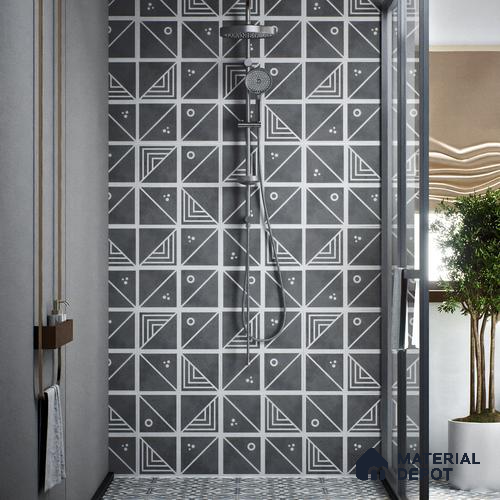 Moroccan Wall & Floor Tile TL 00216 A Pattern 1 Grey Noir 1 ft x 1 ft Matte Finish Ceramic Tile - 9 mm | Random Design | Suitable For Kitchen, Bathroom, Dining Area | Please Expect a Slight Variation of Pattern