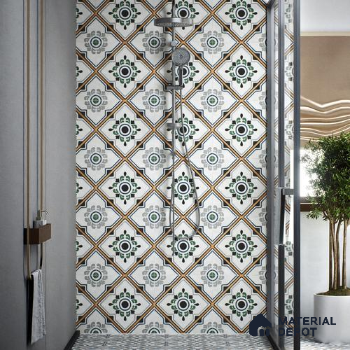 Moroccan Wall & Floor Tile TL 00221 Greenish White 1 ft x 1 ft Matte Finish Ceramic Tile - 9 mm | Suitable For Kitchen, Bathroom, Dining Area | Please Expect a Slight Variation of Pattern