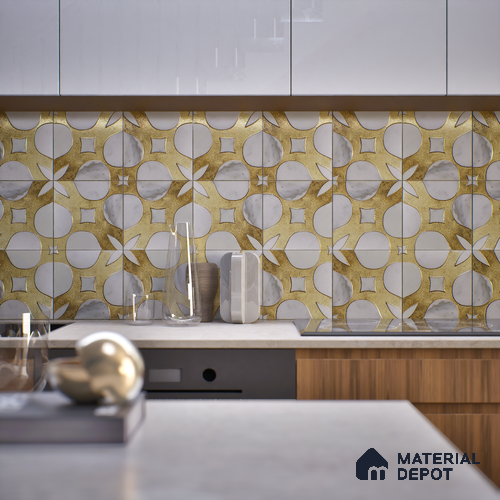Metallic Wall Tile TL 05898 Arte 197 mm x 197 mm Vitrified - 9 mm | Handcrafted Precious Metal | Suitable For Dry Area, Living Room, Bedroom