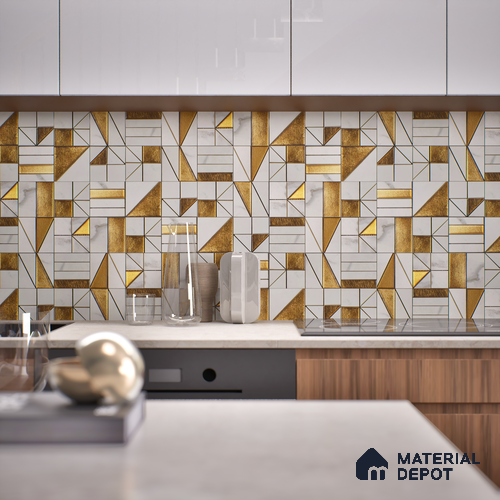 Metallic Wall Tile TL 05896 Arte 98 mm x 98 mm Vitrified - 9 mm | Precious Metal | Suitable For Dry Area, Living Room, Bedroom | Random Design