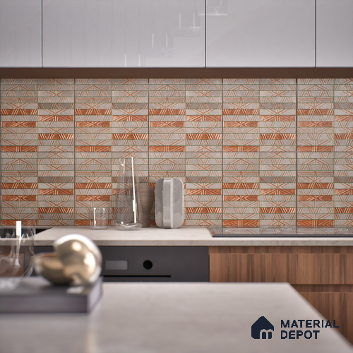 Metallic Wall Tile TL 05877 Copper Grid 297 mm x 297 mm Vitrified - 9 mm | Random Mix Patterns | Suitable For Living Room, Bedroom, Kitchen