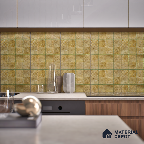 Metallic Wall Tile TL 05875 Golden Weave 297 mm x 297 mm Vitrified - 9 mm | Random Mix Patterns | Suitable For Living Room, Bedroom, Kitchen