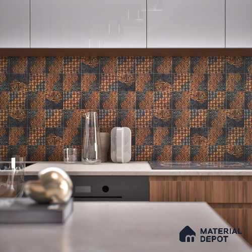 Metallic Wall Handmade Tile TL 05878 B Pattern 2 Gothic Glow 96 mm x 96 mm Vitrified - 9 mm | Random Mix Patterns | Suitable For Living Room, Bedroom, Kitchen