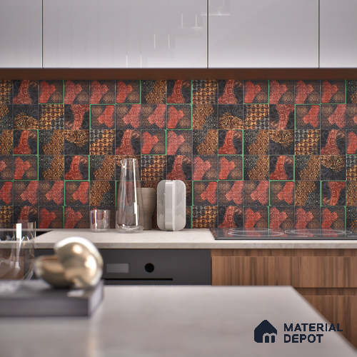 Metallic Wall Handmade Tile TL 05878 Pattern 1 Rustic Noir 96 mm x 96 mm Vitrified - 9 mm | Random Mix Patterns | Suitable For Living Room, Bedroom, Kitchen