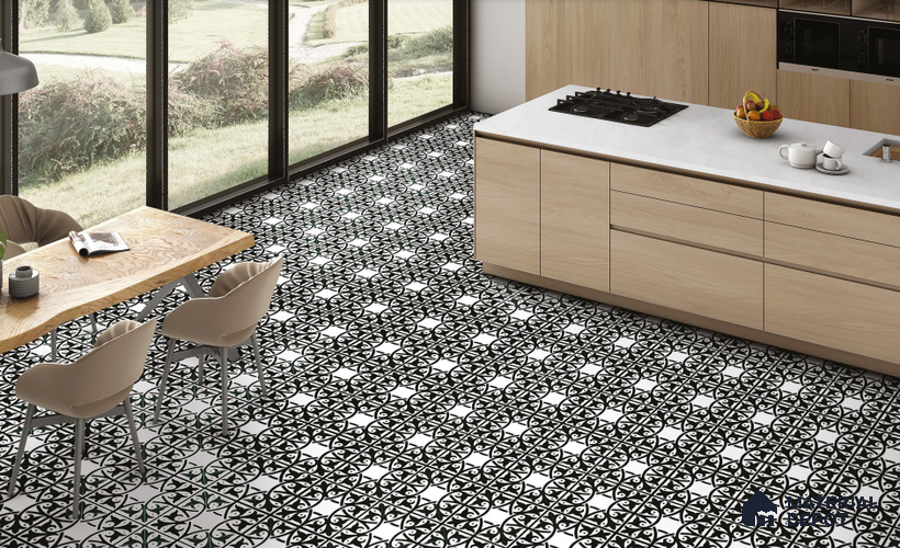 TL 03344 Fresco Black 600 x 600 mm Carving Matte Finish GVT Moroccan Tile - 9 mm | Please Expect a Slight Variation of Pattern