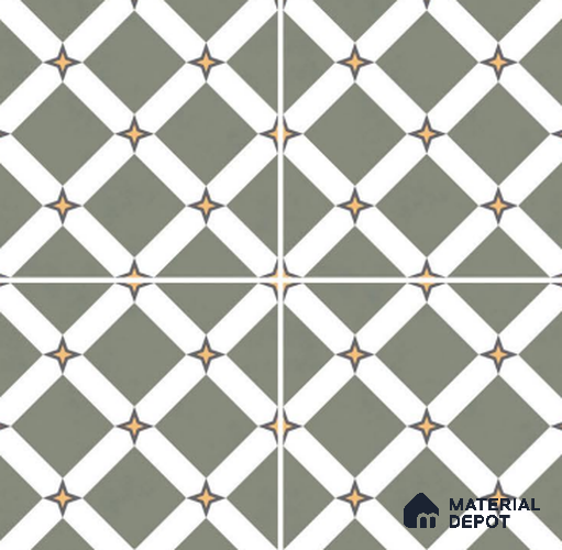 TL 03354 Mistero Green 600 x 600 mm Carving Matte Finish GVT Moroccan Tile - 9 mm | Please Expect a Slight Variation of Pattern