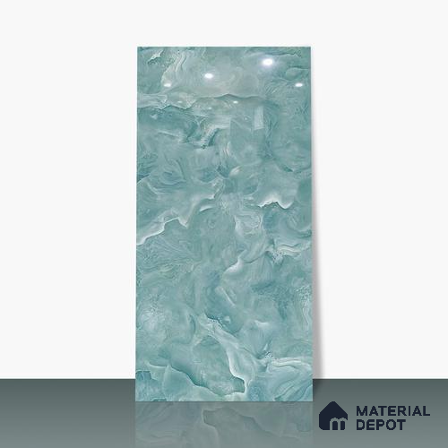 Marble Floor & Wall Tile TL 02179 Mint Blue 4 ft x 2 ft Glossy Finish Vitrified Tile - 9 mm (Random 4)