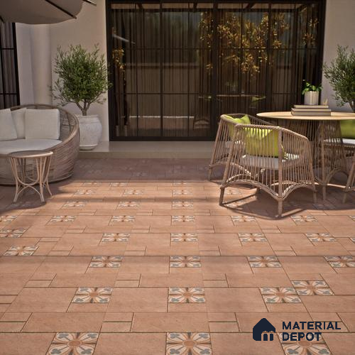 Parking Floor Tile TL 02748 Atelier Caramel 16 x 16 inch Vitrified Anti Skid Matte Finish Heavy Duty Tile - 12 mm | 6 Random Design | Suitable For Outdoor, High Traffic Areas, Terrace | Pattern Alignment May Vary | 2-3 mm Spacer is Mandatory