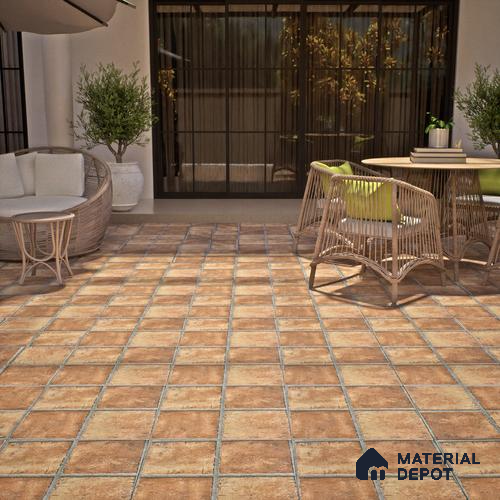 Parking Floor Tile TL 02783 Desert Cotto 16 x 16 inch Vitrified Anti Skid Matte Finish Heavy Duty Tile - 12 mm | Suitable For Outdoor, High Traffic Areas, Terrace | Pattern Alignment May Vary | 2-3 mm Spacer is Mandatory