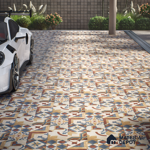 Parking Floor Tile TL 02773 Petrus Decor 2 16 x 16 inch Anti Skid Matte Finish Vitrified Tile - 12 mm | 4 Random Design | Suitbale For Outdoor, Balcony, Terrace | Pattern Alignment May Vary | 2-3 mm Spacer is Mandatory