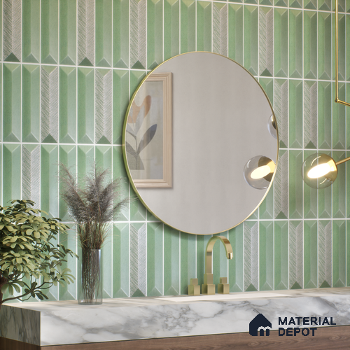 Subway Wall Tile TL 04999 D Lucent Base Knitted Fabric Green 12 x 3 inch Ceramic Matte Finish - 6 mm | Suitable for Highlighter Walls, Foyer, Bathroom, Kitchen Wall & Backsplashes