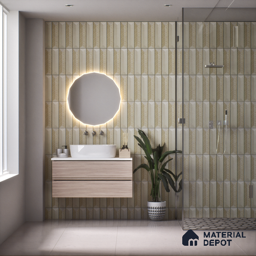 Subway Wall Tile TL 04999 I Lucent Decor Knitted Fabric Yellow 12 x 3 inch Ceramic Matte Finish - 6 mm | Suitable for Highlighter Walls, Foyer, Bathroom, Kitchen Wall & Backsplashes