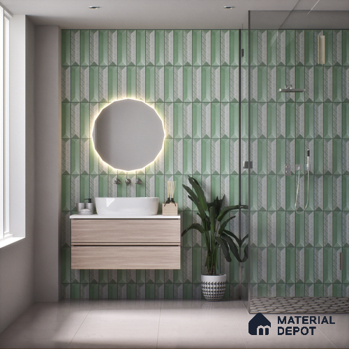 Subway Wall Tile TL 04999 Lucent Decor Knitted Fabric Green 12 x 3 inch Ceramic Matte Finish - 6 mm | Suitable for Highlighter Walls, Foyer, Bathroom, Kitchen Wall & Backsplashes
