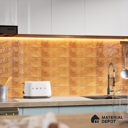 Subway Wall Tile TL 05003 B Lucent Vertiline Brick Gold 9 x 3 inch Ceramic Glossy Finish - 9 mm | Suitable for Highlighter Walls, Foyer, Bathroom, Kitchen Wall & Backsplashes