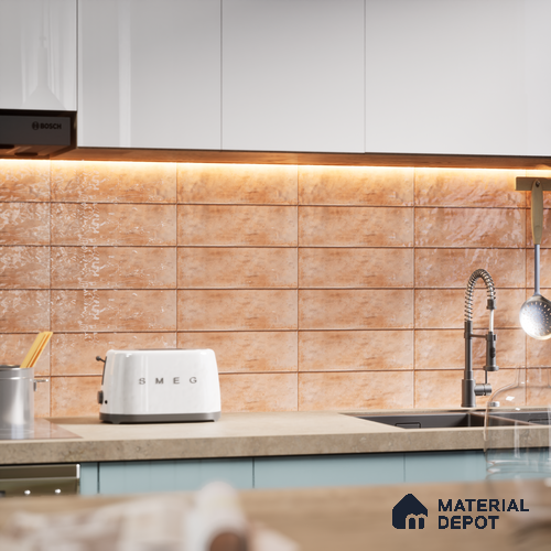 Subway Wall Tile TL 05003 D Lucent Vertiline Brick Brown 9 x 3 inch Ceramic Glossy Finish - 9 mm | Suitable for Highlighter Walls, Foyer, Bathroom, Kitchen Wall & Backsplashes