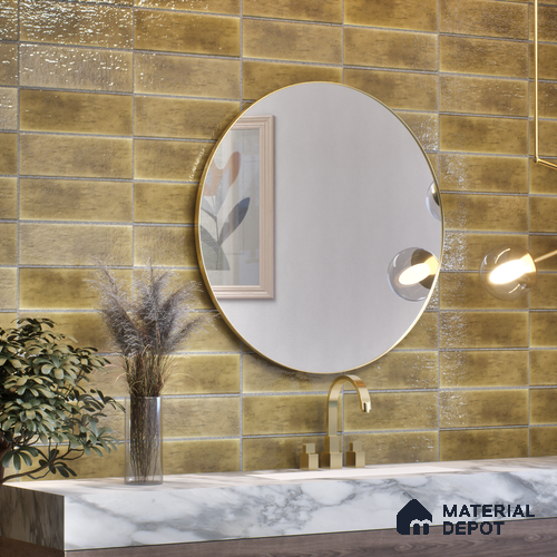 Subway Wall Tile TL 05003 E Lucent Vertiline Brick Wood Brown 9 x 3 inch Ceramic Glossy Finish - 9 mm | Suitable for Highlighter Walls, Foyer, Bathroom, Kitchen Wall & Backsplashes