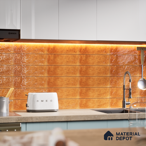 Subway Wall Tile TL 05003 Lucent Vertiline Brick Yellow 9 x 3 inch Ceramic Glossy Finish - 9 mm | Suitable for Highlighter Walls, Foyer, Bathroom, Kitchen Wall & Backsplashes