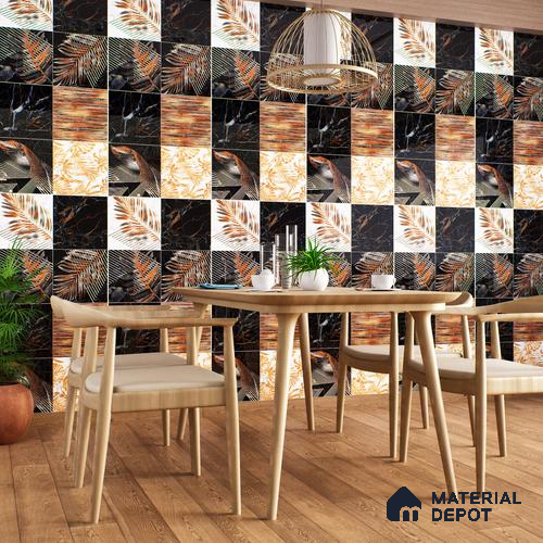 Tropical Wall Tile TL 02160 Costa Black Decore 4 ft x 2 ft Glossy Finish Vitrified Tile - 9 mm | Suitable for Living Room, Bedroom & Bathroom