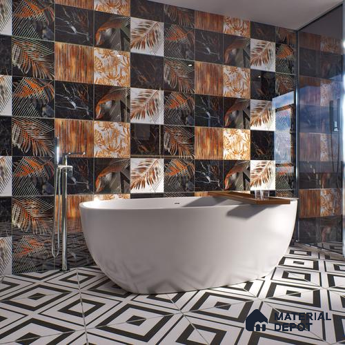 Tropical Wall Tile TL 02160 Costa Black Decore 4 ft x 2 ft Glossy Finish Vitrified Tile - 9 mm | Suitable for Living Room, Bedroom & Bathroom