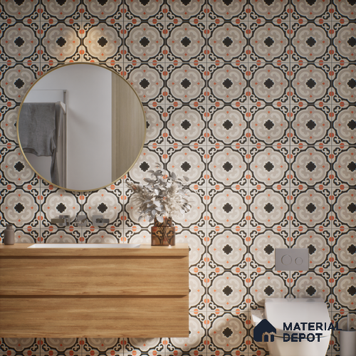 Moroccan Floor & Wall Tile TL 06042 Bregel 200 x 200 mm Vitrified Matte Finish - 9 mm | Ideal For Living Room, Bathroom, Kitchen | 2 mm Spacer is Mandatory | Please Expect a Slight Variation of Pattern