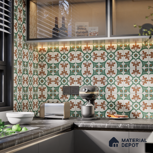 Moroccan Floor & Wall Tile TL 06056 Leafy 200 x 200 mm Vitrified Matte Finish - 9 mm | Ideal For Living Room, Bathroom, Kitchen | 2 mm Spacer is Mandatory | Please Expect a Slight Variation of Pattern