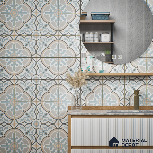 Moroccan Floor & Wall Tile TL 06065 Rivera 200 x 200 mm Vitrified Matte Finish - 9 mm | Ideal For Living Room, Bathroom, Kitchen | 2 mm Spacer is Mandatory | Please Expect a Slight Variation of Pattern
