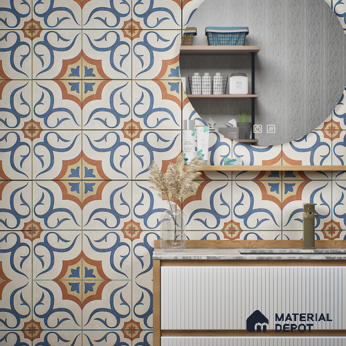 Moroccan Floor & Wall Tile TL 06066 Shevica 200 x 200 mm Vitrified Matte Finish - 9 mm | Ideal For Living Room, Bathroom, Kitchen | 2 mm Spacer is Mandatory | Please Expect a Slight Variation of Pattern