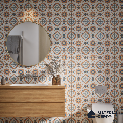 Moroccan Floor & Wall Tile TL 06069 Testino 200 x 200 mm Vitrified Matte Finish - 9 mm | Ideal For Living Room, Bathroom, Kitchen | 2 mm Spacer is Mandatory | Please Expect a Slight Variation of Pattern