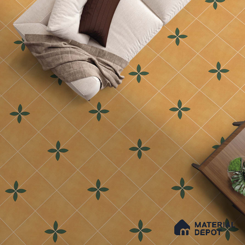 Moroccan Floor & Wall Tile TL 10602 Athangudi Leaf 1 ft x 1 ft Ceramic Matte Finish - 7.5 mm | Suitable for Bathroom, Kitchen, Balcony | Please Expect a Slight Variation of Pattern