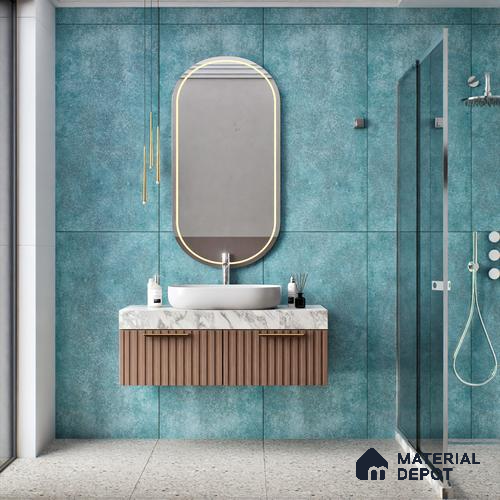 Cement Floor & Wall Tile TL 06097 B Inferno Azul 4 ft x 2 ft Vitrified Glitter Matte Finish - 9 mm | 6 Random Design | Suitable For Living Room, Bedroom, Bathroom, Kitchen